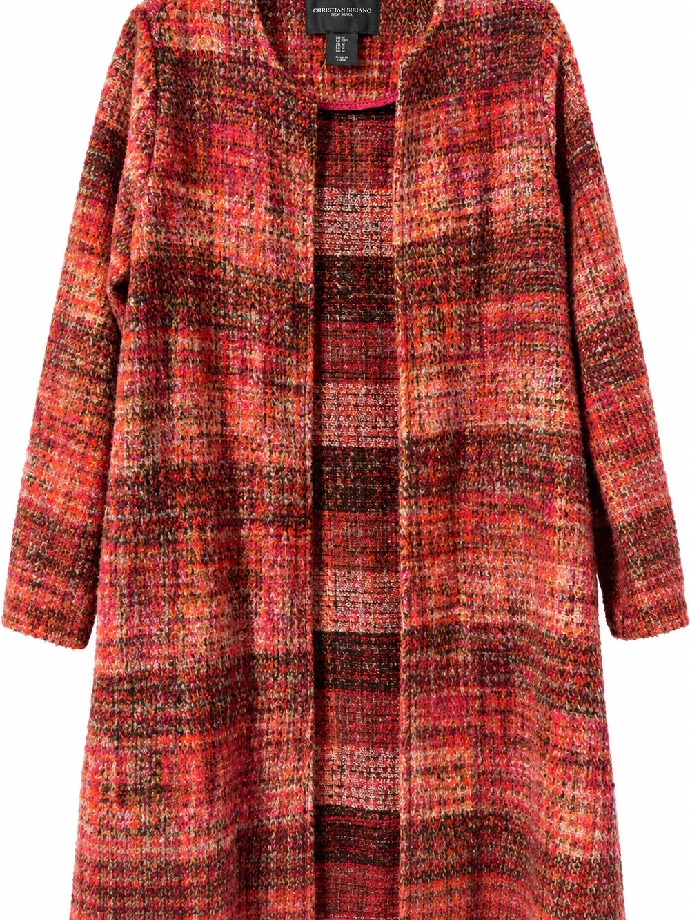 Christian Siriano Red Multi Tweed Duster Cardigan for Fall